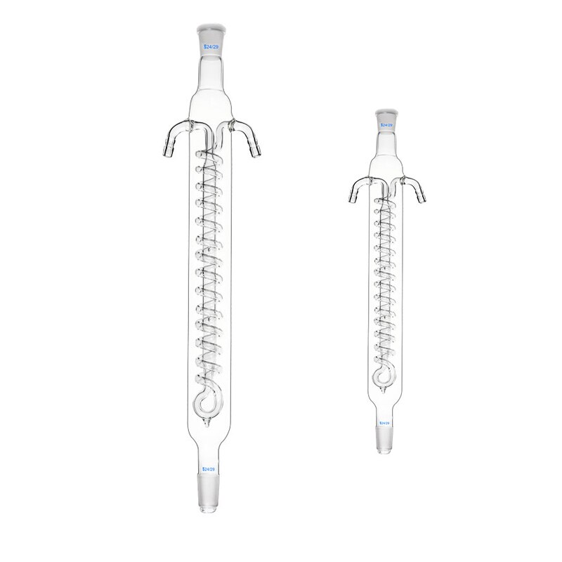 Lab Glass Coil Reflux Condenser,200/300/400mm Length, 24/29,19/19 Joint,Coil Reflux Glass Condenser