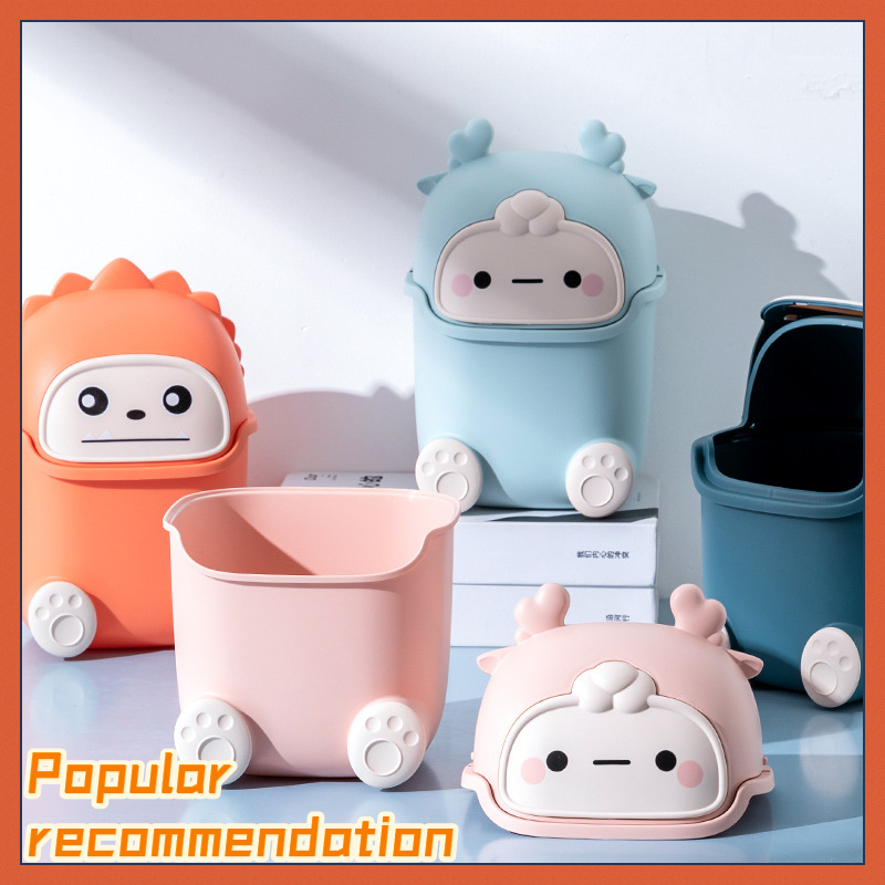 Cute Desktop Mini Clamshell Garbage Storage Bucket Cartoon Pig Office Home Accessories Desk Trash Can Storage Box
