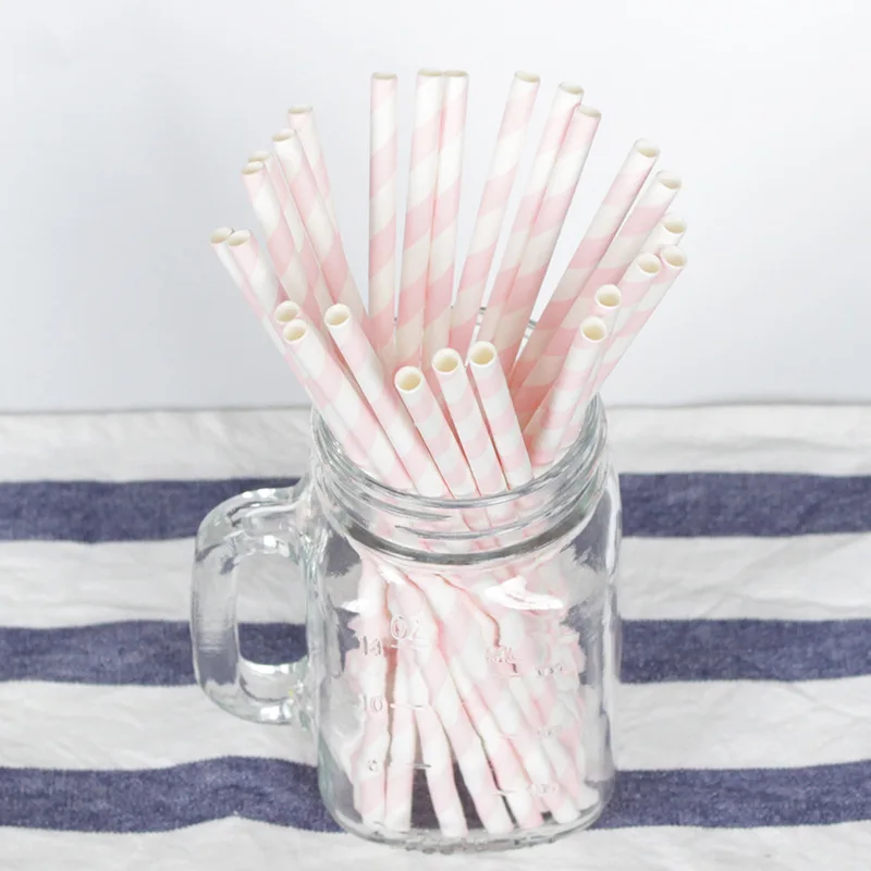 200 Biodegradable Paper Straws Assorted Rainbow Colors Striped Drinking Straws for Juice birthdays partys: Pink