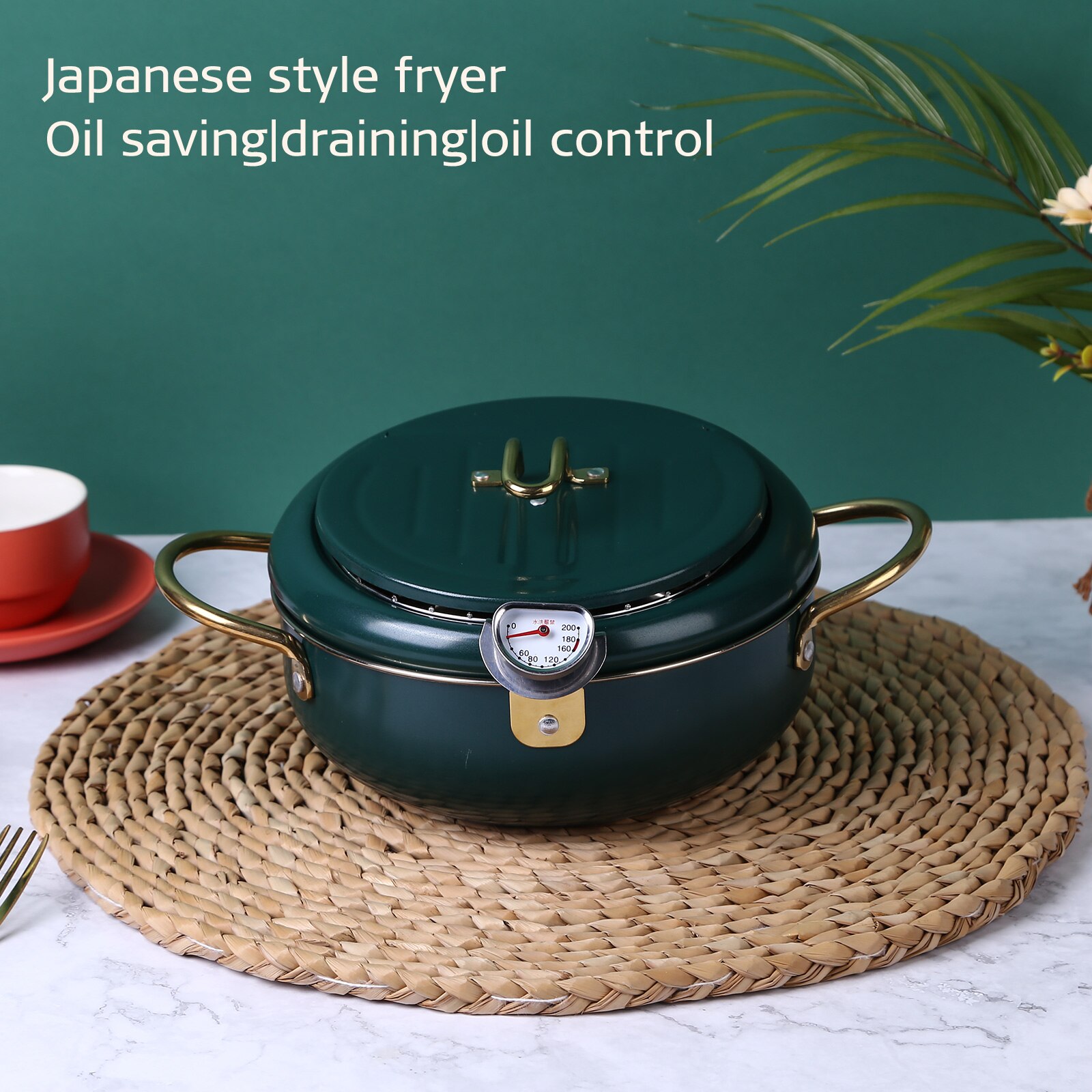 Freidora de estilo japonés de acero inoxidable 304, olla con termómetro de tapa para el hogar, patatas fritas, pescado, suministro de cocina, 20cm, 24cm