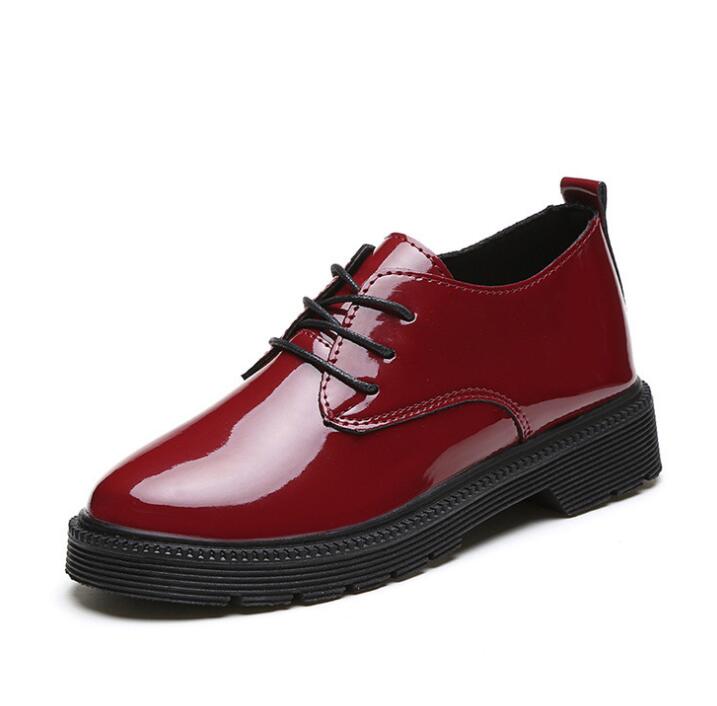 Women oxfords Flats Platform shoes Patent Leather Slip-on pointed Creeper black Brogue Loafers Brand XY16: Red / 9