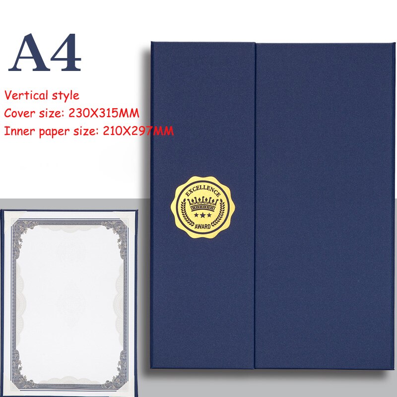 Hardcover Stamped Certificate Folder for Honor, Letter of Appointment Cover Book Trifold Education Presentation: blue vertical