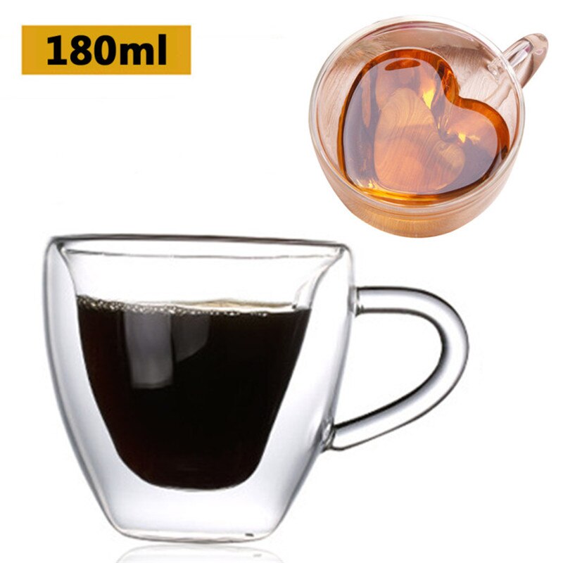 180ml/240ml Heart Love Shaped Tea Beer Mug Juice Cup Coffee Cups Mug Double Wall Glass Mug Heat-Resisting Drinkware: 180ml