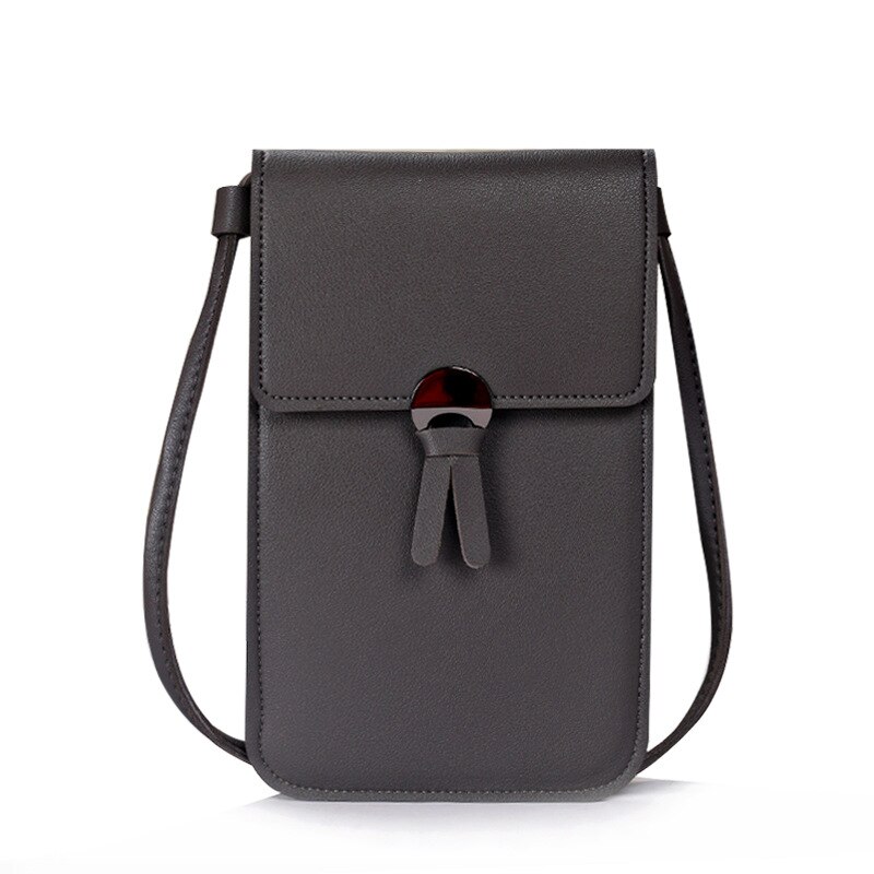 Shoulder Bags Mini Mobile Phone Bag With Back Side Clear Touching Screen Window Pu Leather Bag Touch Screen for iphone xiaomi: dark gray