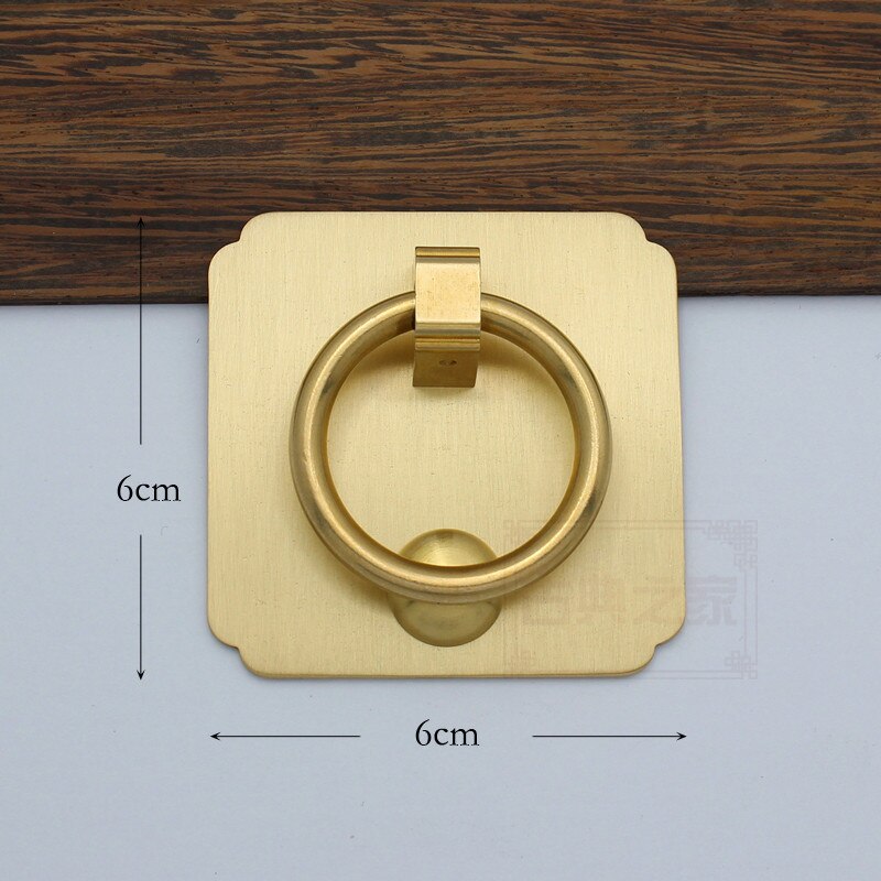 Pure copper Chinese style copper ring handle solid wood furniture drawer copper piece pull ring door decoration handle antique p: Beige