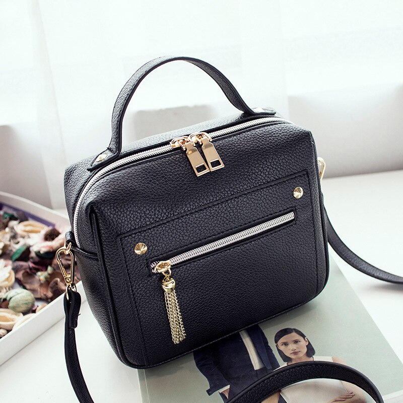 Femmes nouvelle en cuir Pu solide femmes sacs à main dames épaule messager sac à provisions décontracté Bolsos Mujer Bolsa Feminina: Black