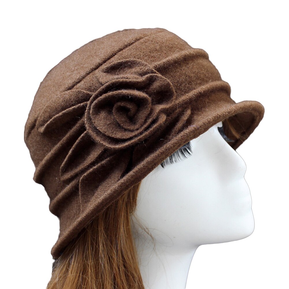Gorro de lana con campana para iglesia para mujer, gorro de pescador con estampado de flores para invierno