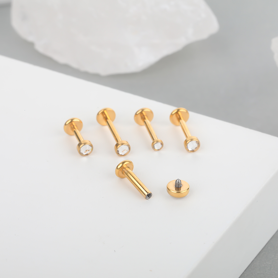 Piercing de titanio G23, barra de labio de Labret de hilo interno, gema gótica CZ, pendiente de lóbulo de oreja de cartílago, joyería para el cuerpo Punk, 1 ud.