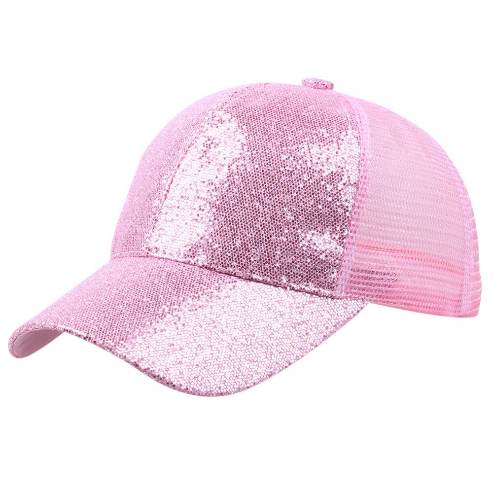 gorra de béisbol de cola de caballo para mujer, gorra desordenada de verano, gorra de malla, gorras de lentejuelas deportivas, gorra de # L5: Pink / L