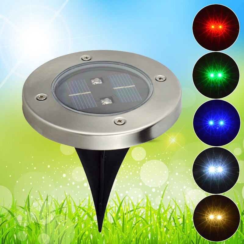 2LED Aurinkokäyttöiset Maavalot - IP65 Vedenpitävä - Ruostumaton Teräs - 5 Väriä