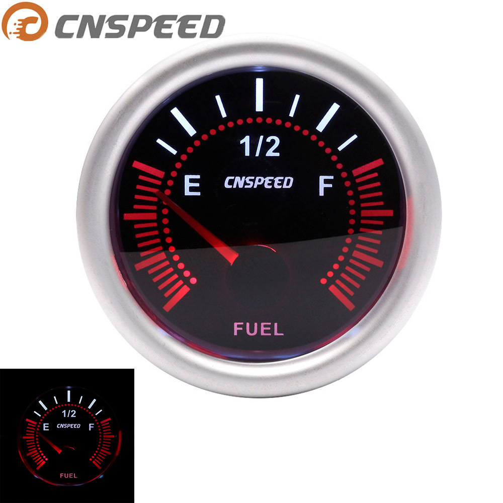 CNSPEED 12V Car Auto Fuel Level Gauge E-1/2-F Pointer 2&quot;52mm Universal White LED Smoke Meter With Fuel Sensor Oil float YC101317