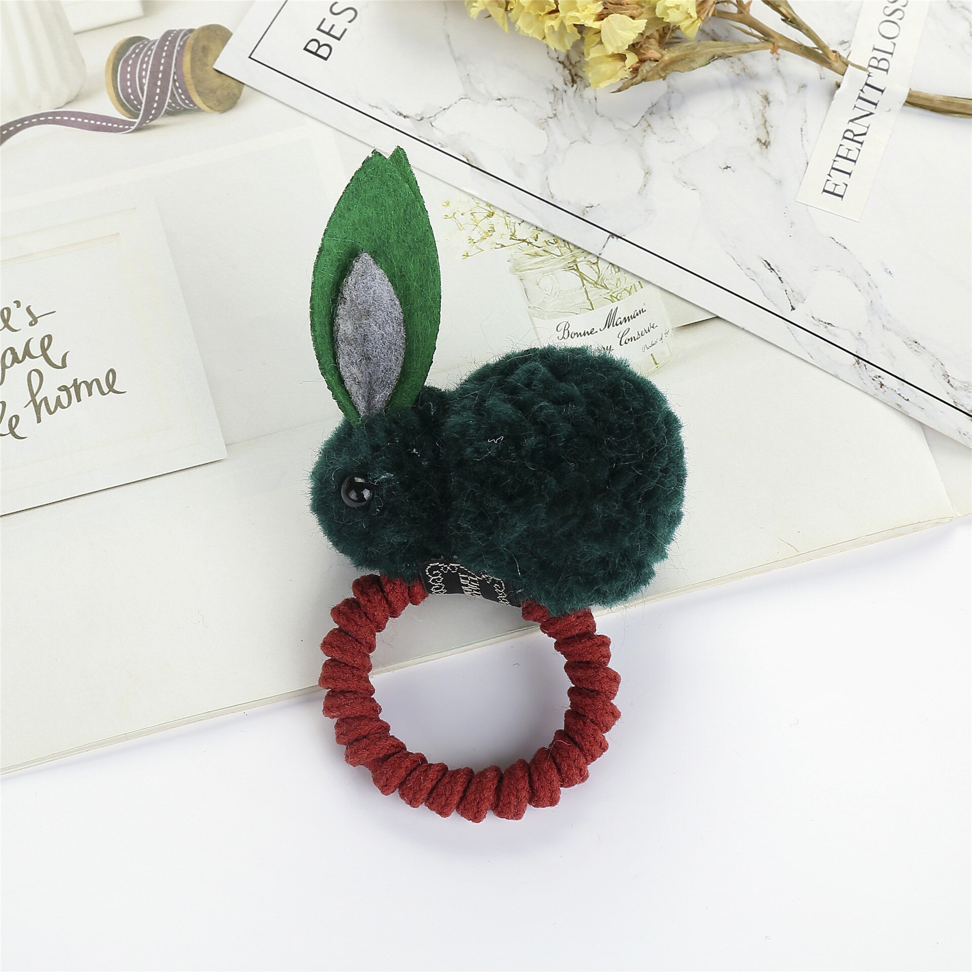 Bracelet caoutchouc lapin pour enfants 5 couleurs | Joli bracelet caoutchouc pour filles, corde pour tête, accessoires pour cheveux, anneau à cheveux, épingle à cheveux, bijoux de coiffure: dark green A