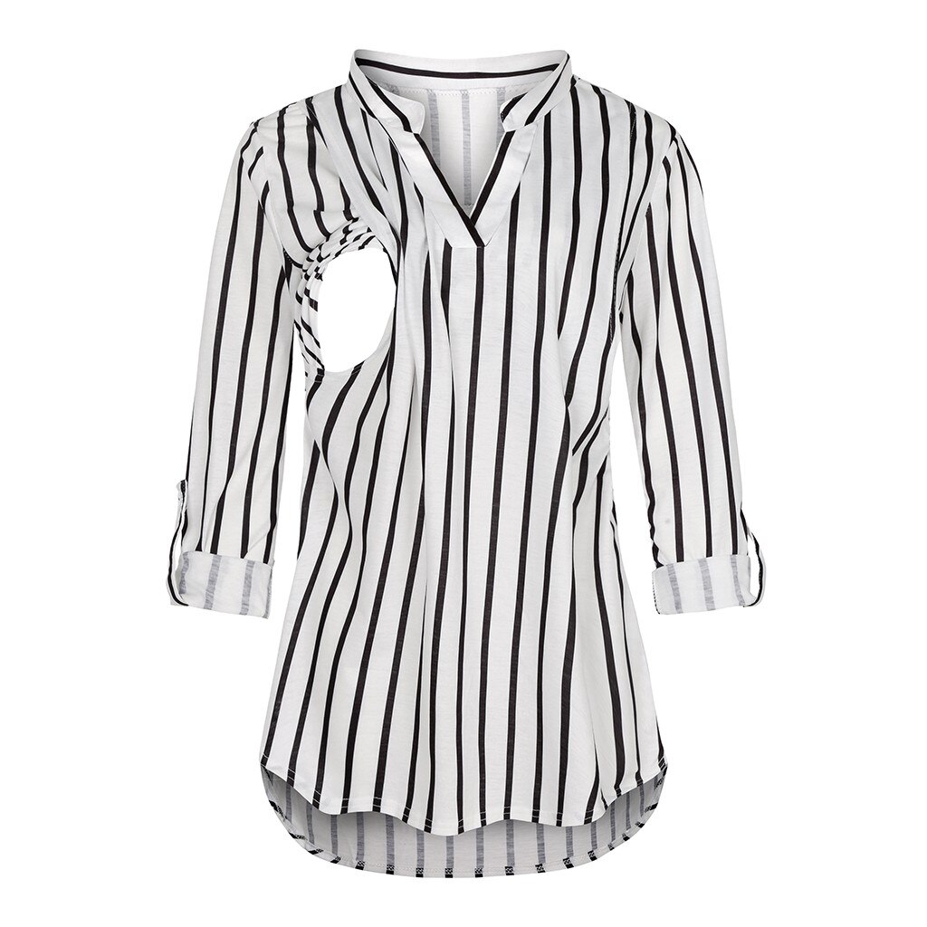 TELOTUNY Women's Maternity Blouse Pregnanty Long Sleeve Striped Nursing Tops Blouse Spring Autumn Casual Pregnancy Clothes L911: WH / L2