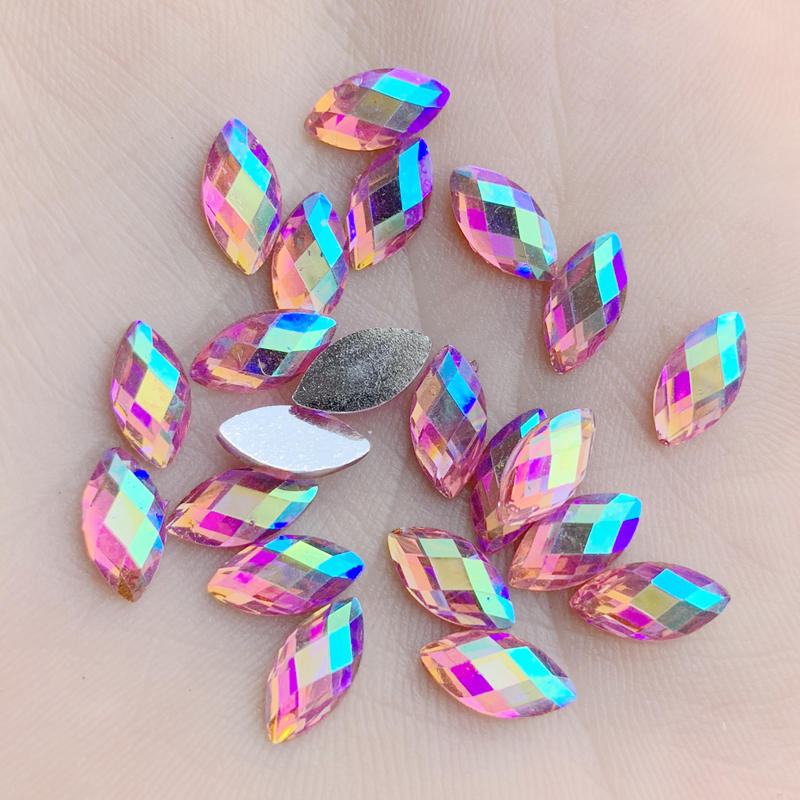 5*10mm 60pcs Horse eye Crystal AB Rhinestones Flat Back Acrylic Crystals Stones Non Hotfix Non Sewing Clear Beads B03: B034