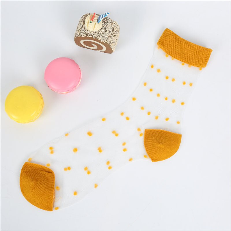 [EIOISAPRA]Spring Summer Transparent Casual Heap Heap Socks Women Japanese Vintage Glass Silk Dot Thin Colorful Short Socks: Yellow