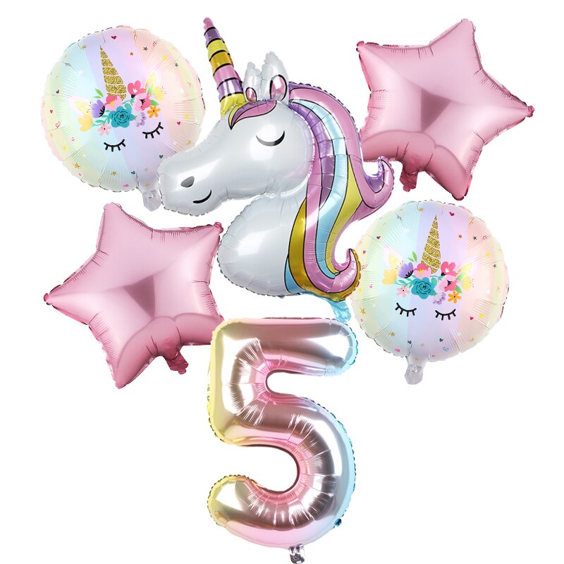 6pcs Rainbow Gradient Unicorn Party Balloon 32 inch Number Birthday Party Decorations Kids Unicorn Party Wedding Balloons Globos: Light Green