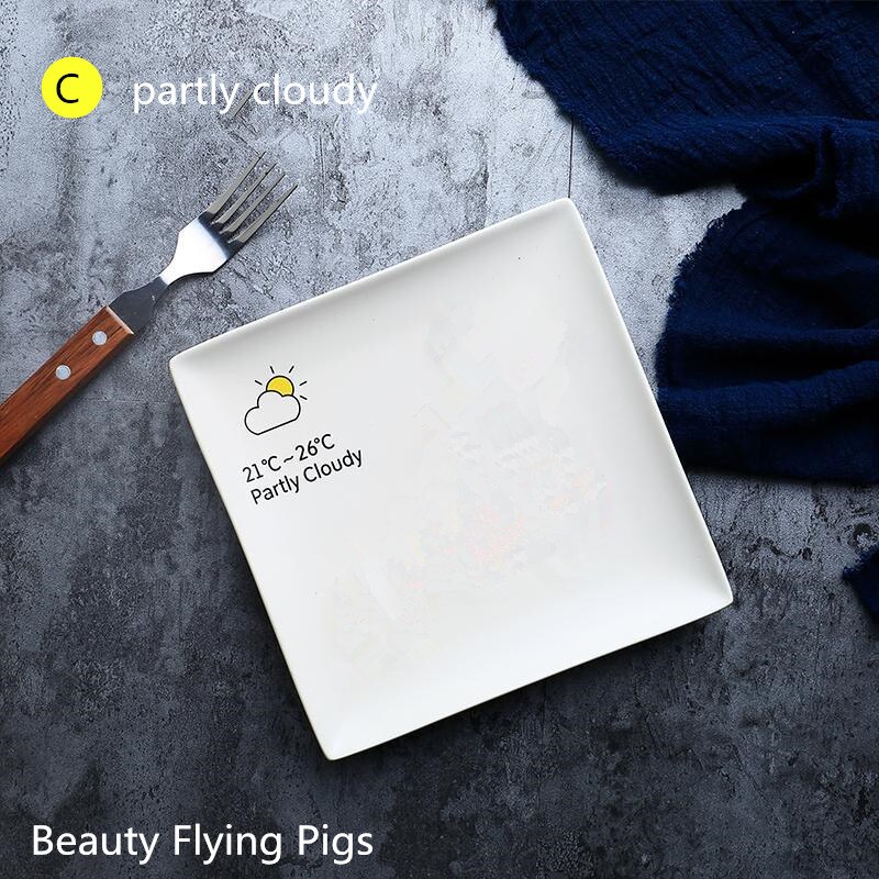 nordycki Zachodni stek kwadratowy talerz ceramiczny nowoczesna prostota kreatywna pogoda makaron ciasto talerz na owoce kochanie talerze 4 sztuk/zestaw: C 4szt 19cmx19cm