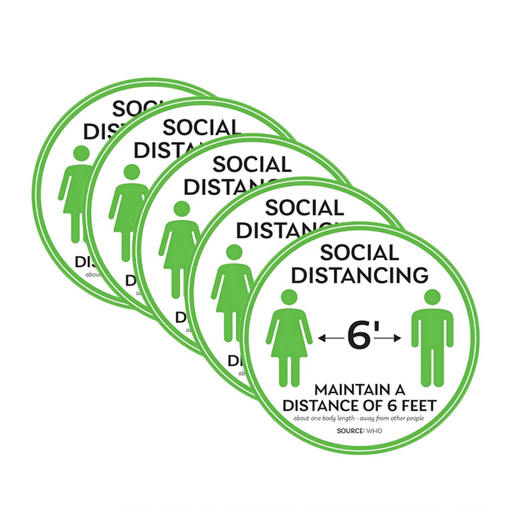 5x Safety Distancing Signs Floor Sticker Isolation Distance Marker Ground Decal Convenience Supermarket Elevator Warning: Green