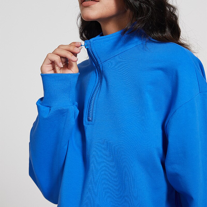 Antibom langarm-fitness-sport-sweatshirt für damen, lockerer reißverschluss, kordelzug, lange ärmel, yoga-kleidung, lauf-fitness-t-shirt: Blau / S