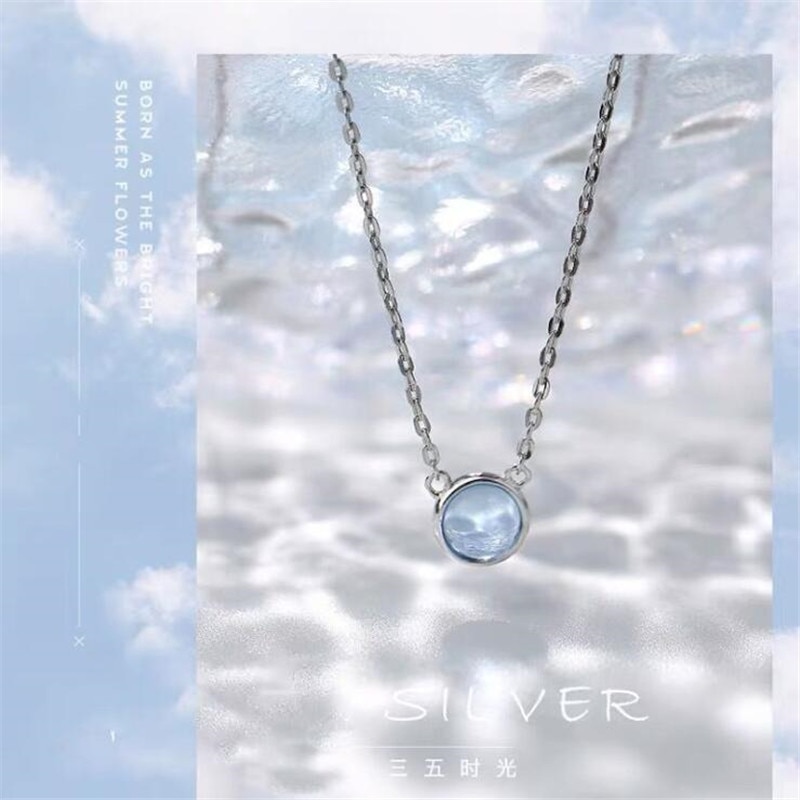 925 prata esterlina jóias feminino azul oceano coração simples e bonito moda redonda geométrica clavícula corrente colares h89