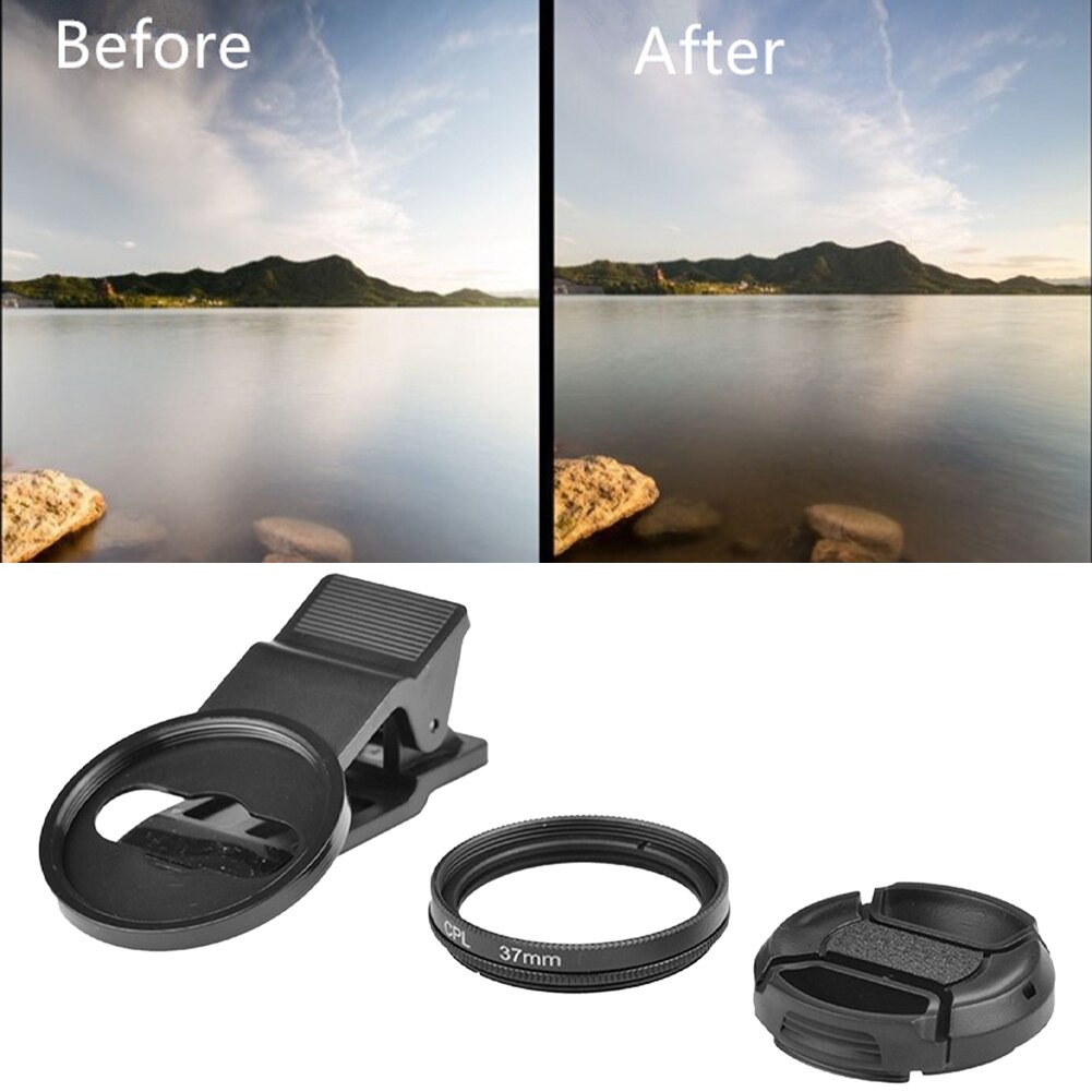 37Mm Circulaire Polarisator Ultradunne Cpl Filter Camping Universele Telefoon Camera Lens Groothoek Verstelbare Clip-On externe