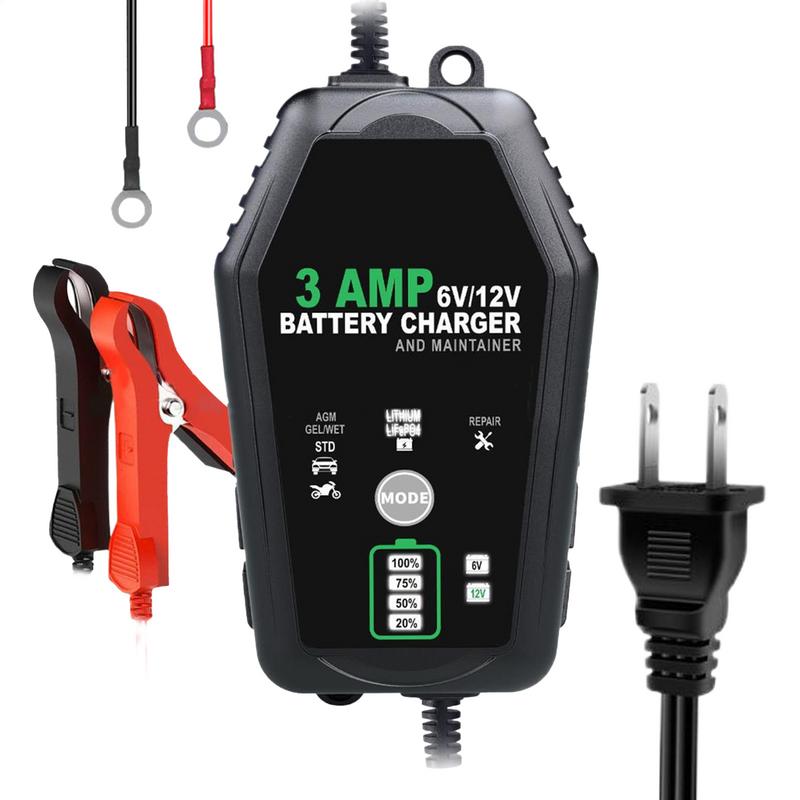 Manutentore batteria per auto Caricabatteria per auto e moto Caricabatterie 3A Caricatore di mantenimento Caricatore automobilistico Controllo pulsante per le aziende