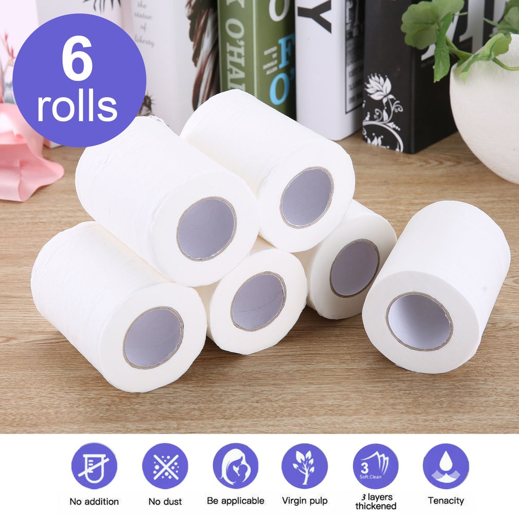 Home Bath Toilet Paper Wood Pulp Tissue Roll Paper Household Toilet Paper Restaurant Hotel Roll Paper 6 Rolls