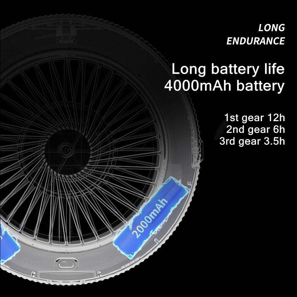 Portable Rechargeable Floor Standing Fan with LED Lamp for Home Room Hanging Camping Ceiling Cooling Air Cooler Fan 3 Gear Wind