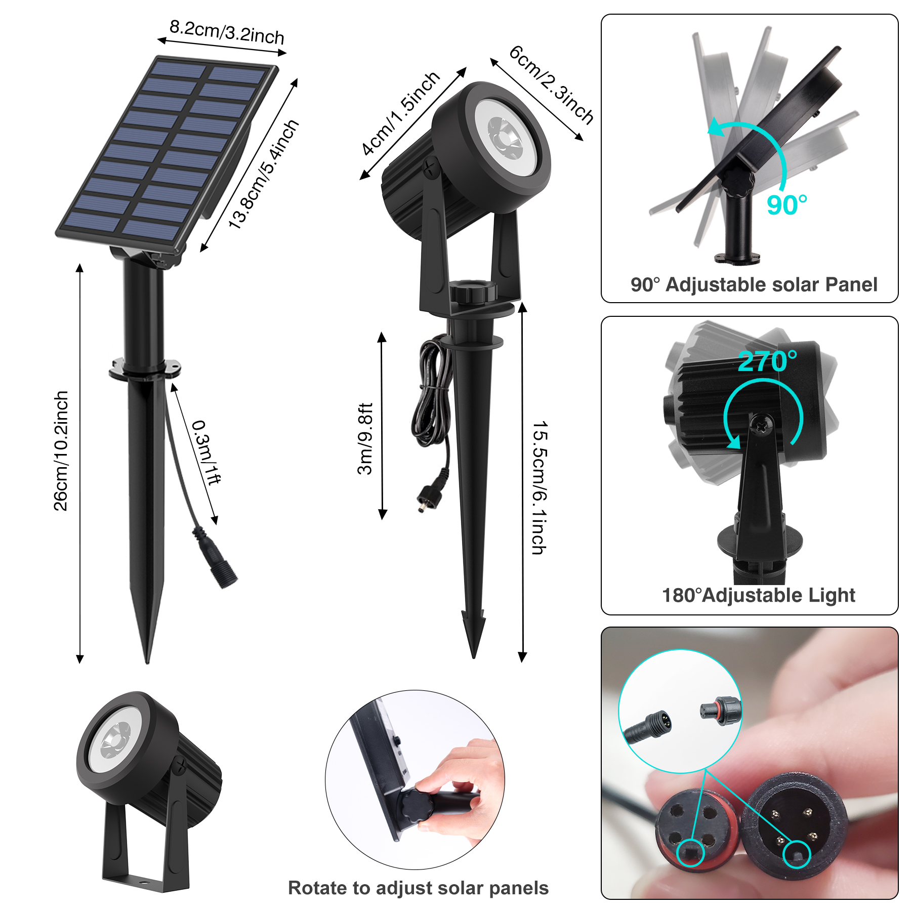 Luz LED Solar de 3000K/6000K, foco Solar para exteriores, luz Solar para jardín, luz de pared impermeable IP65 para exteriores