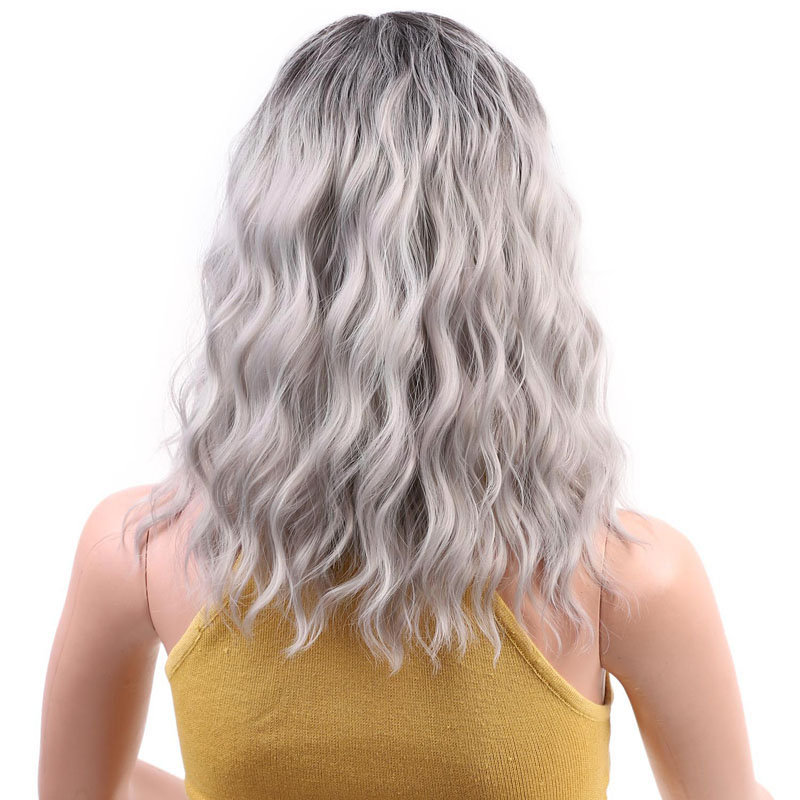 IK een pruik 14 "Korte Bob Water Wave Natuurlijke Losse Synthetische Pruik Kleur Natuurlijke Zwarte Hoge Temperatuur fiber pruiken voor Vrouwen: Silver Grey