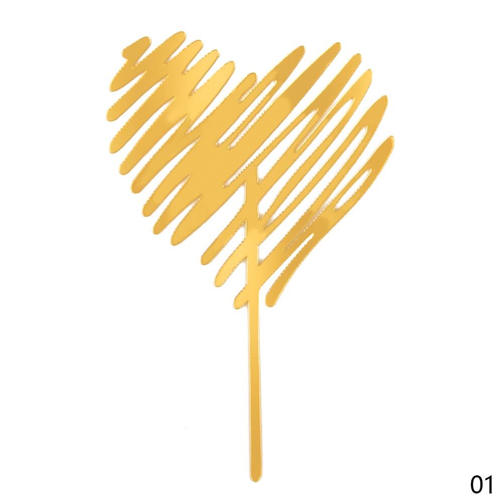 Heart Love Acrylic Cake Topper Engagement Wedding Birthday Cake Golden Resuable Topper Cupcake Dessert Decor Supplies: 01