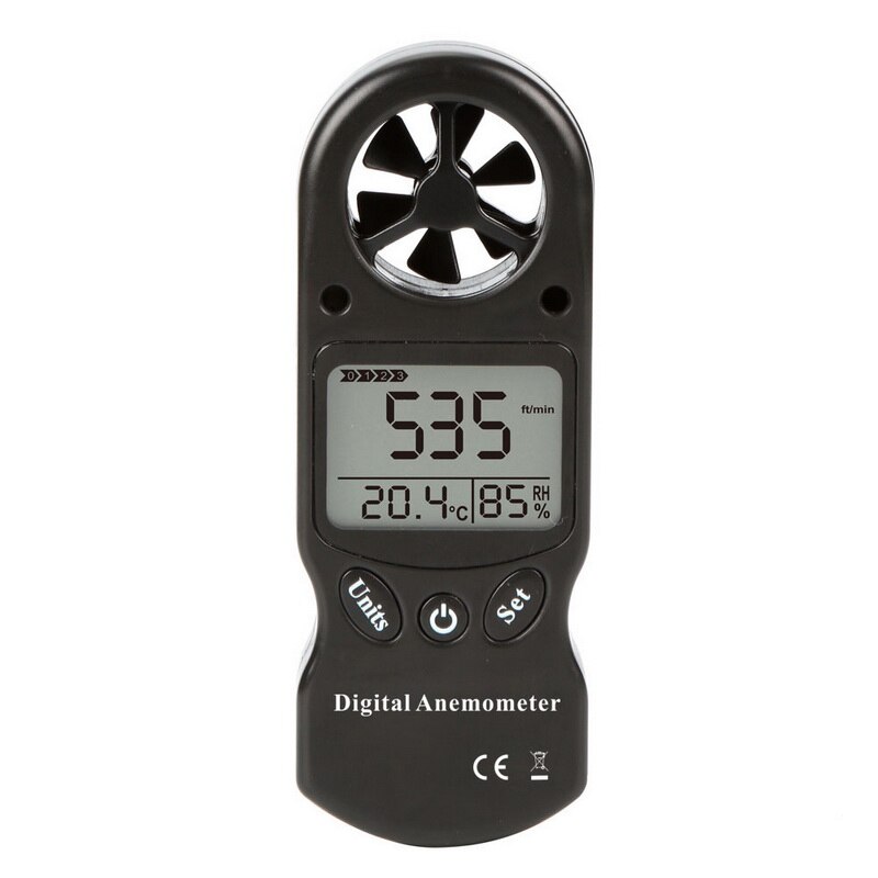 Digital Anemometer Handheld LCD Wind Speed Meter With Temperature Wind Max/Min Data Measuring Wind Speed: Black