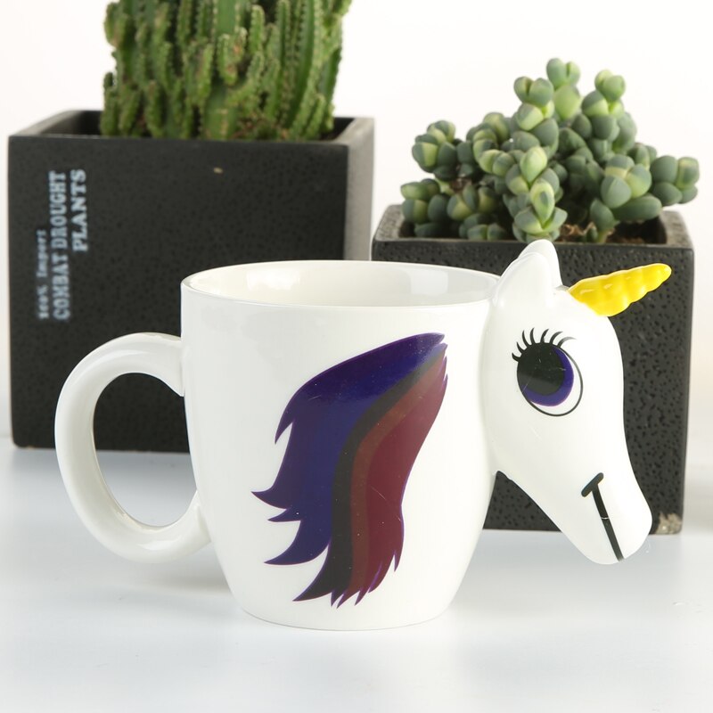 Tegneserie enhjørning krus misfarging kopp for 3d enhjørning kopp caneca magisk krus farge skiftende magisk hest kopper kaffekopp