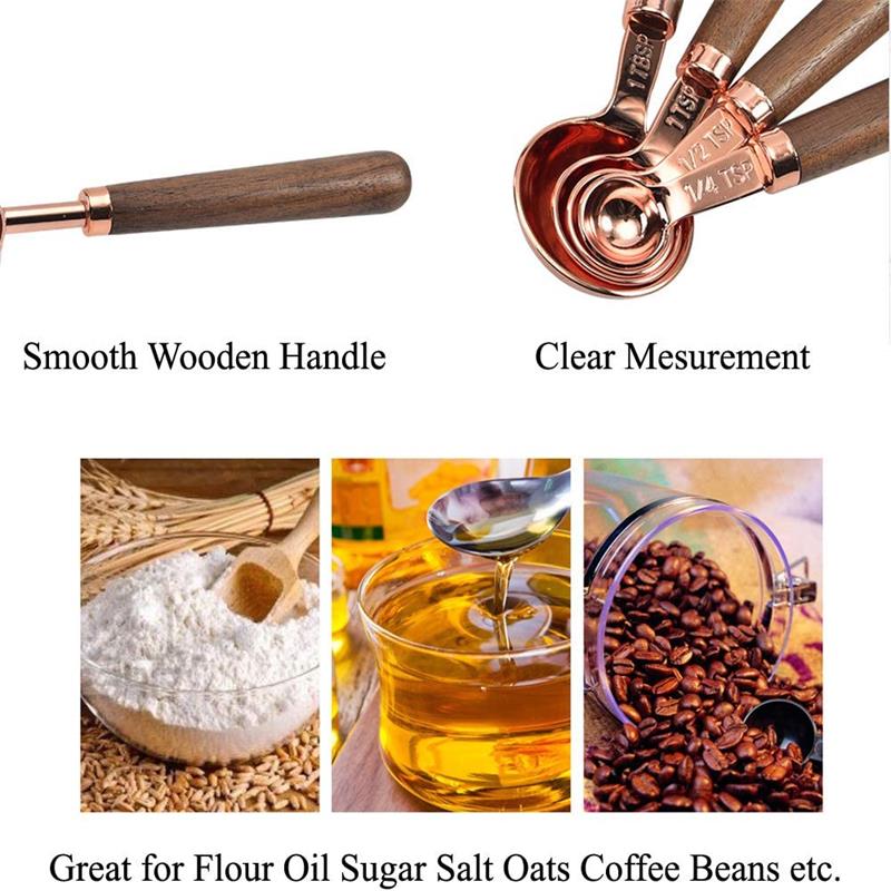 8pcs/Set Walnut Handle Copper Plating Measuring Cup Spoon Cake Sugar Tools Set Dining Bar Baking Tools