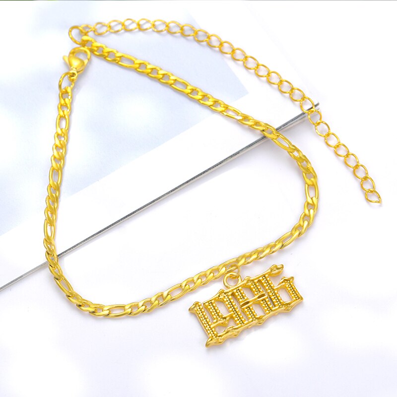 Bracelet cheville numéro d'année bracelets de cheville pour femme boho bijoux lien cubain chaîne de pied acier inoxydable police ancienne anglaise bracelet de cheville or