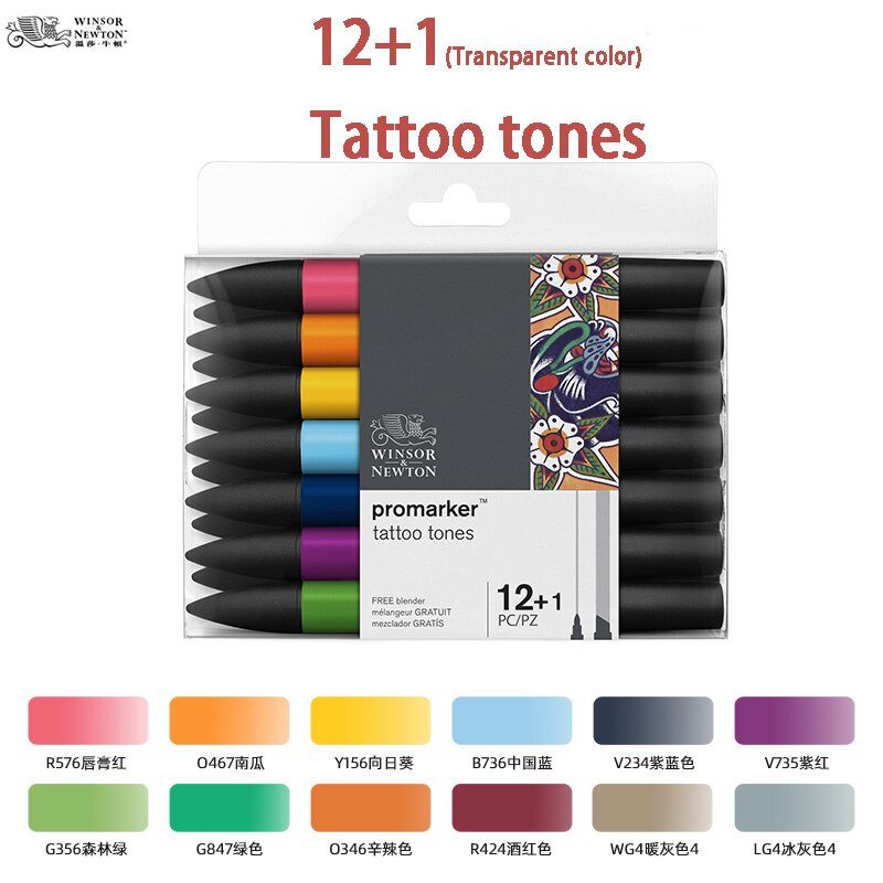 WINSOR &amp; NEWTON Promarker 6/12/24/48/96 Colors Set Twin/ Double Tip Alcohol Based Marker Pens Pro Marker For Artists: 12 1tattoo