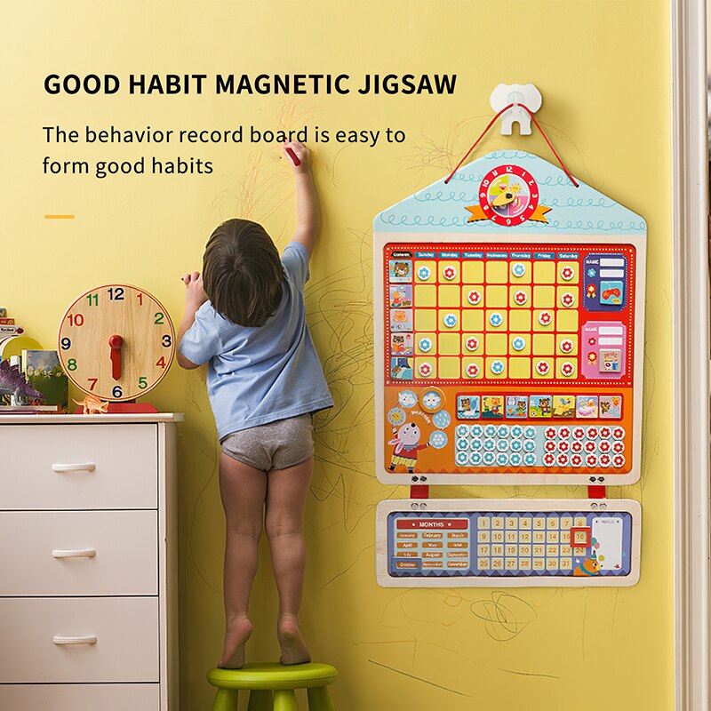 Houten Magnetische Beloning Goed Gedrag Grafiek Board Kid Educatief Week Plan Tafel Muur Koelkast Beloning Grafiek Voor Kleuterschool