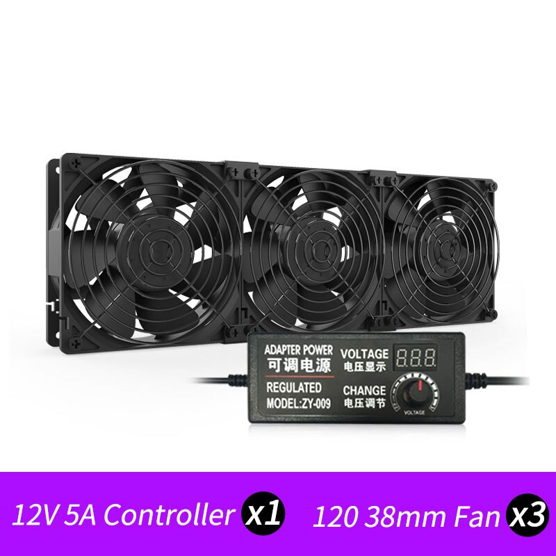 5000Rpm 12038 Hoge Snelheid Twee Kogellager Cooling System Fan Voor Computer Btc Mijnbouw Kast Server 120Mm Ventilator kit: 3 FAN / US Plug