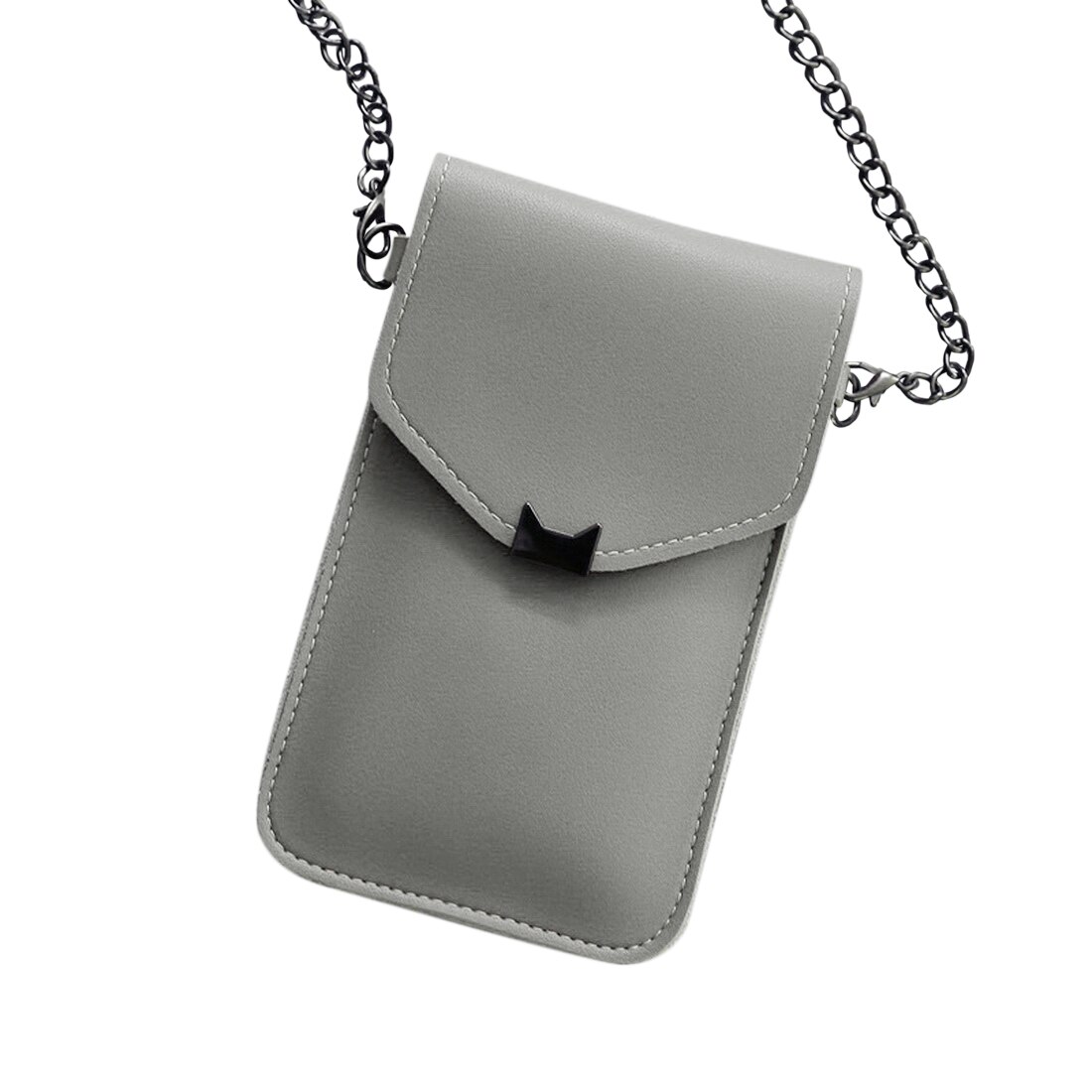 Saco do mensageiro da corrente das mulheres da tela de toque transparente da orelha do gato retro simples saco do telefone móvel sacos pequenos da aleta mini bolsa de ombro: light gray