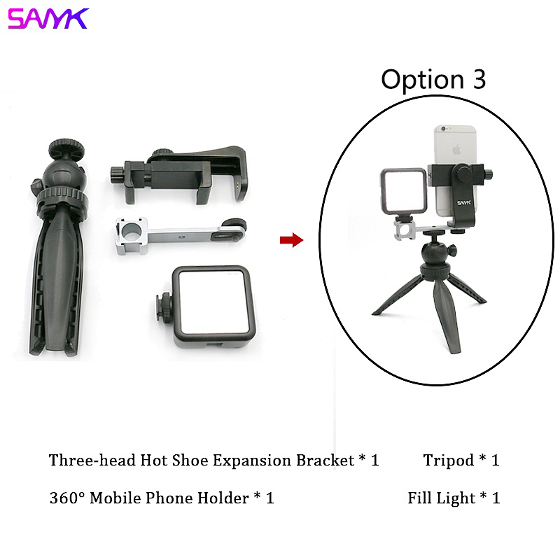 SANYK Mobile Phone Stabilizer Anti-shake Handheld Vlogging Kit Photography Tripod With Microphone Led Light For Video Shooting: Option 3