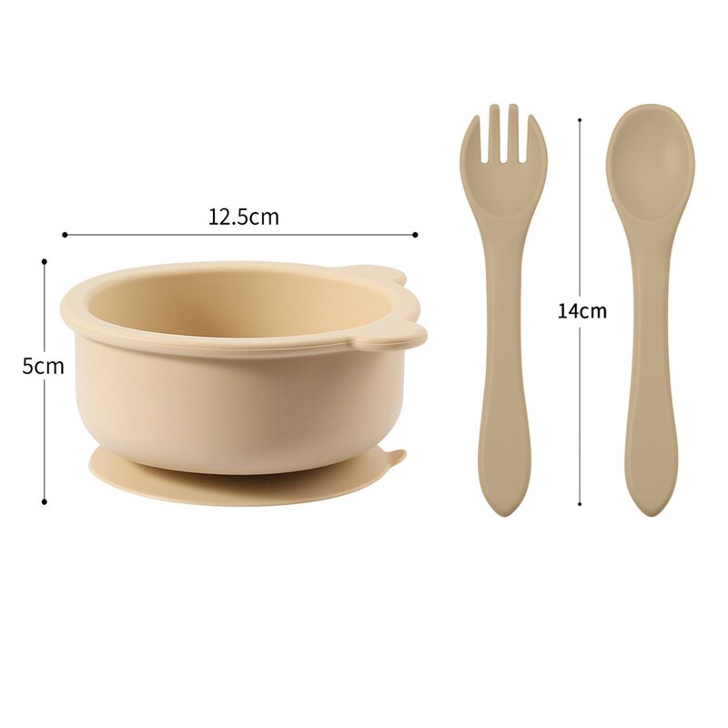Suction Cup Baby Dishes BPA Free Silicone Baby Feeding Bowl Kids Tableware Non-Slip Infant Food Plate Kids Training Spoon Fork
