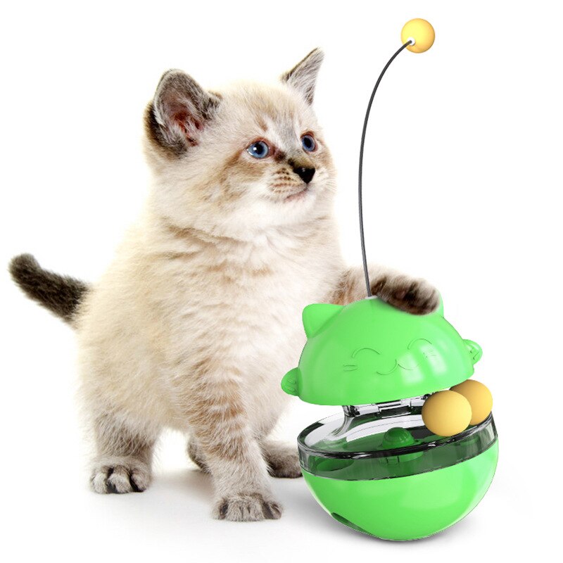 Brinquedo engraçado do gato do tumbler com vara do gato tratar o brinquedo de vazamento para gatos gatinho auto-jogar quebra-cabeça interativo brinquedos do gato produtos para animais de estimação: Green