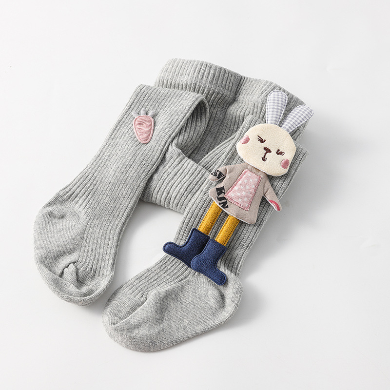 Niedliche strumpfhose mit hasenmotiv für mädchen, herbst/Winter, aus baumwolle, weich und elastisch, für neugeborene und babys: Grau / 0-6 monate