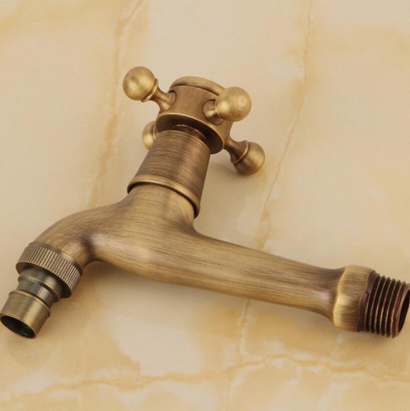 Luxury Decorative outdoor Bibcock Garden faucet tap Antique Brass Finish Bathroom Wall Mount Washing Machine Water Faucet Taps