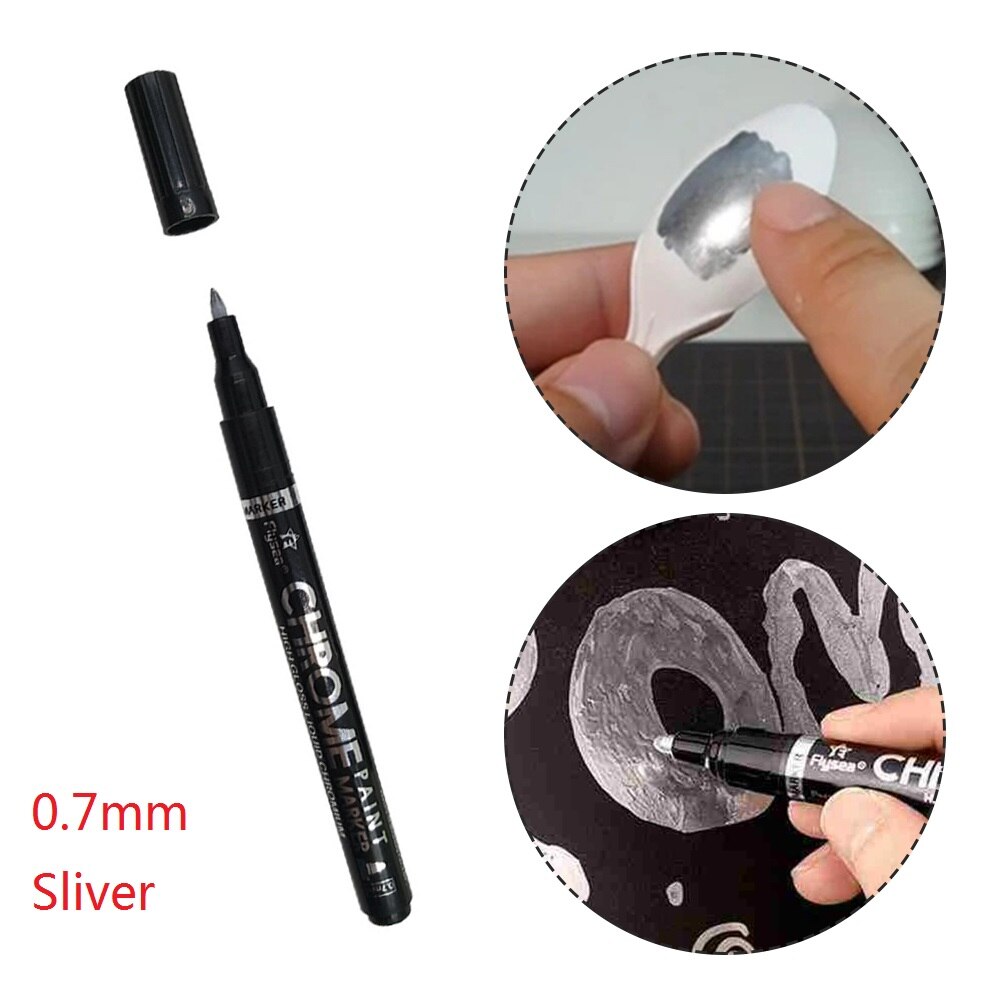 Stylo de peinture réfléchissant, argent, or, cuivre, marqueur Permanent, étanche, encre brute, pointe miroir, effet métallique, stylos de peinture artisanaux: 0.7mm Sliver