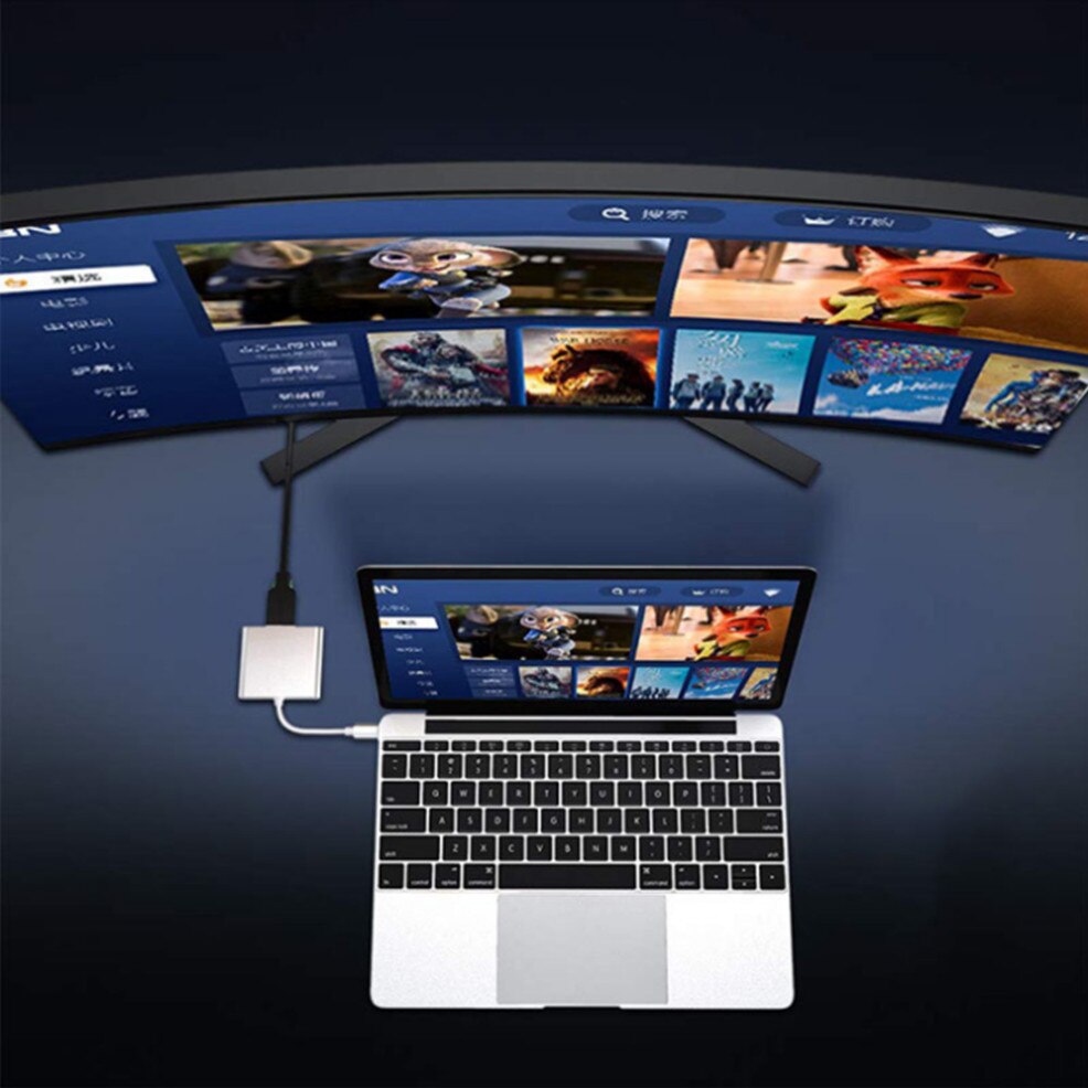 Adaptador multipuerto USB tipo C a VGA USB 3,0, convertidor de vídeo, Cable a VGA, Hub DE DATOS, puerto de carga PD, 3 en 1