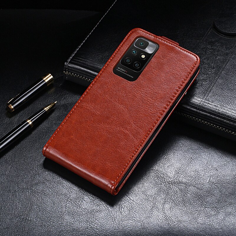 Up Down Case Voor Xiaomi Redmi 10 Case 6.52 &quot;Phone Bag Holster Verticale Flip Pu Leather Cover Voor Xiaomi redmi10 Premium Case