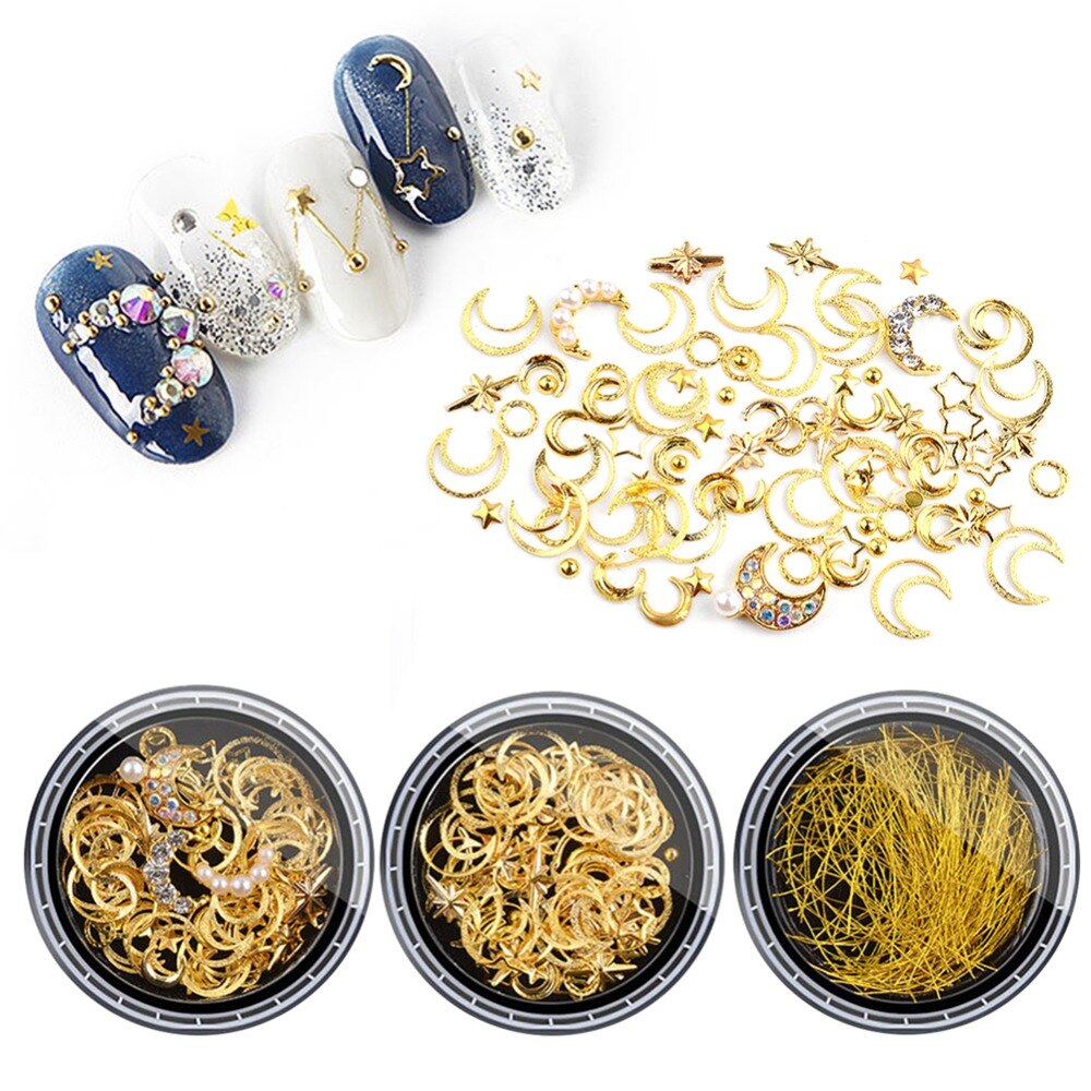 ELECOOL-remache de oro variado con clavos de cobre, de Luna, joyería para uñas, hilo de plata dorado 3D, decoración artística de uñas, manicura, 1 ud.