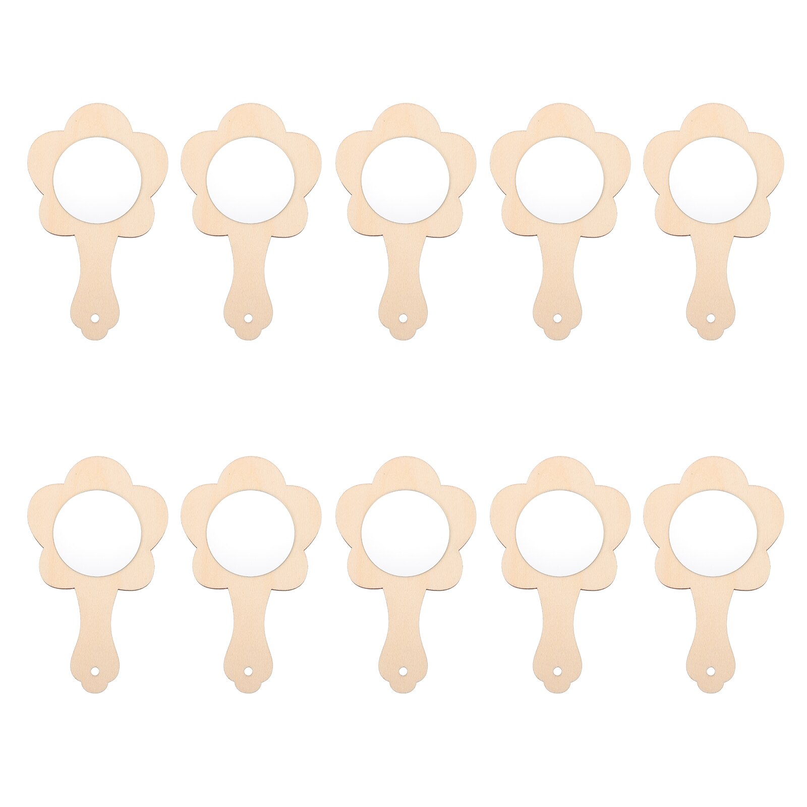 10pcs DIY Mirror Blank Unfinished Handheld Mirror DIY Wooden Mirror Kids DIY Painting