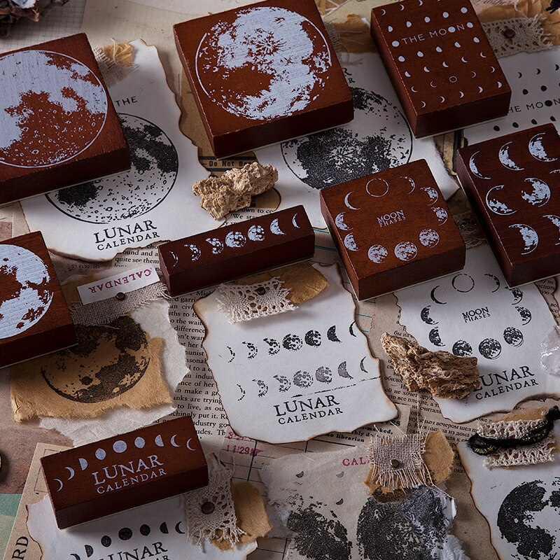 Vintage wandering moon serie dekorationsstempel træ gummistempler til scrapbog papirvarer gør-det-selv håndværk standard stempel